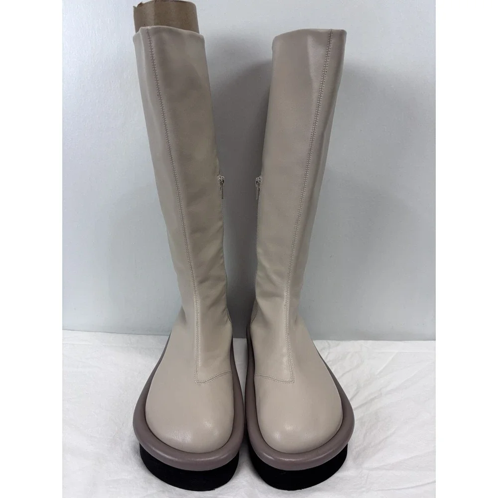 JW Anderson Bumper Boots Sz 38 US 7 Women's Knee High Taupe Sheepskin Leather
